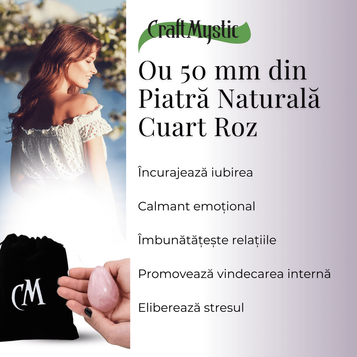 Ou din Cuart Roz Natural - Pacea si Armonia in Palma Ta