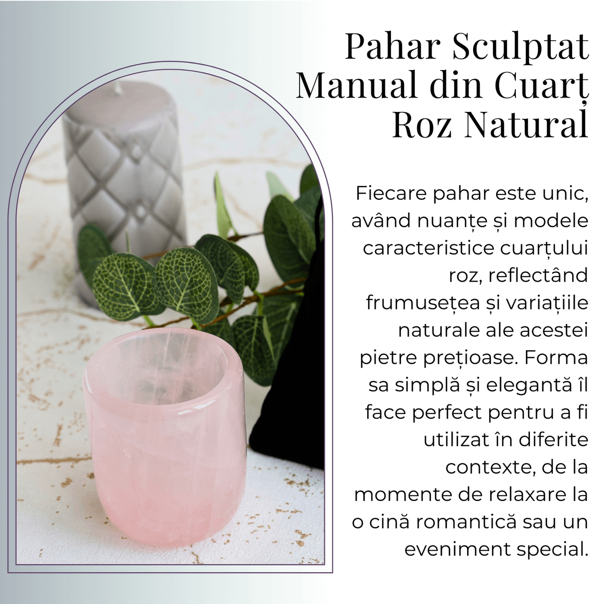 Pahar din Cuart Roz Natural, Sculptat Manual, 75 mm - Armonizare si Relaxare