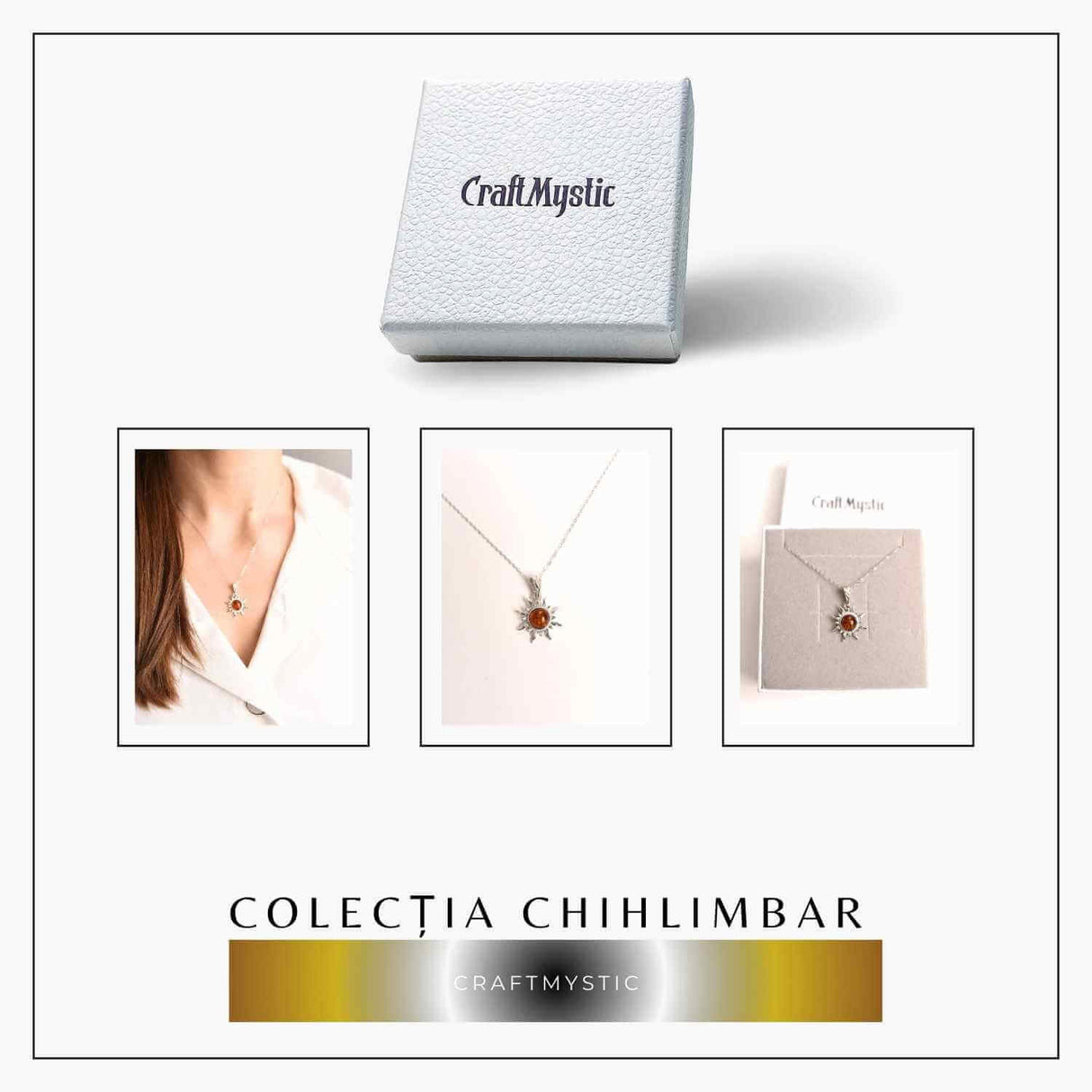Colier argint 925 cu chihlimbar natural pentru echilibru si stil