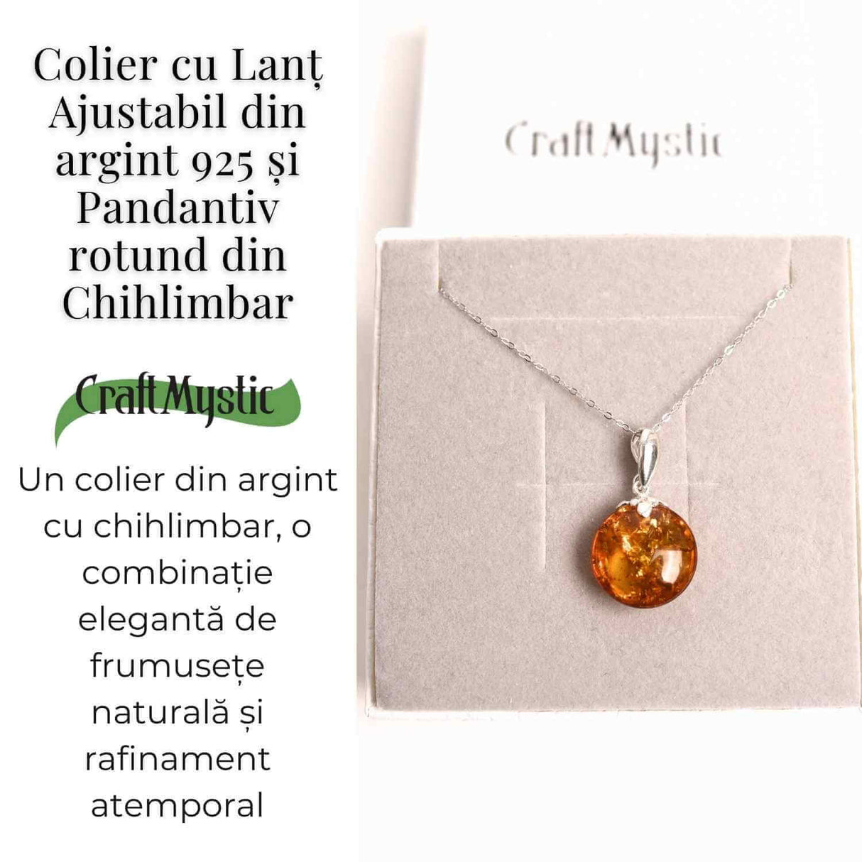 Colier argint 925 cu chihlimbar natural - design rotund elegant