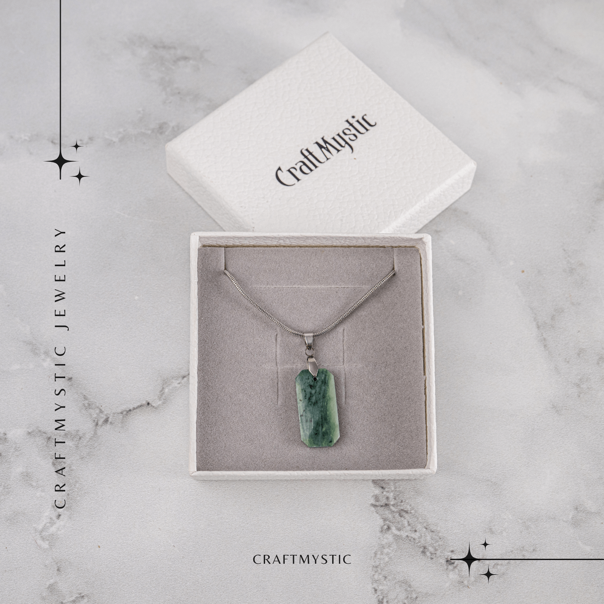 Colier cu Jad Verde Indonezian si Lant Titanium - Echilibru, Eleganta si Energie Pozitiva