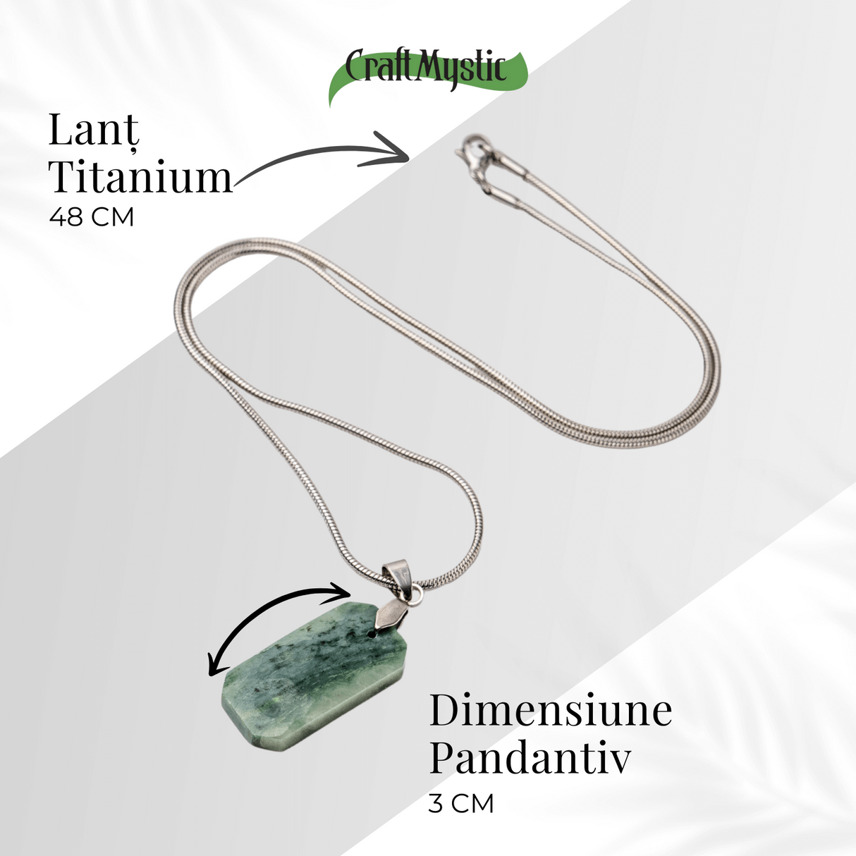Colier cu Jad Verde Indonezian si Lant Titanium - Echilibru, Eleganta si Energie Pozitiva