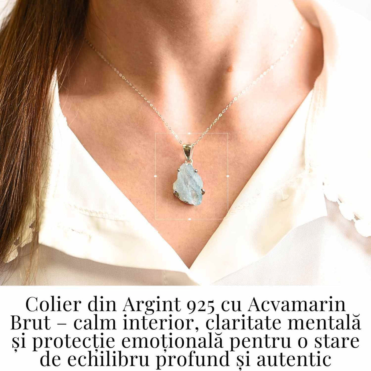 Colier Argint 925 cu Acvamarin Brut 3.00gr - Liniste Interioara si Claritate