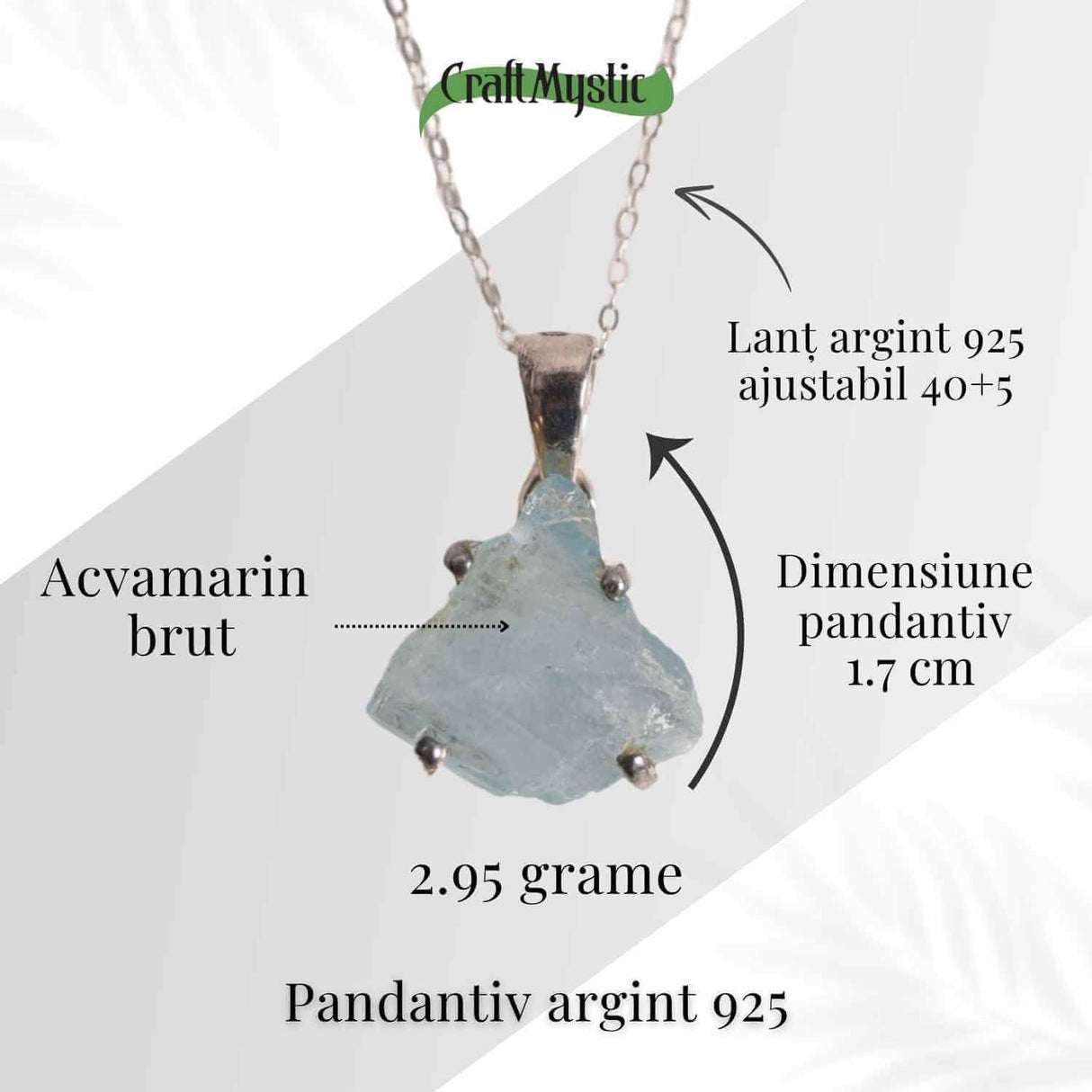 Colier Argint 925 cu Acvamarin Brut 3.00gr - Liniste Interioara si Claritate