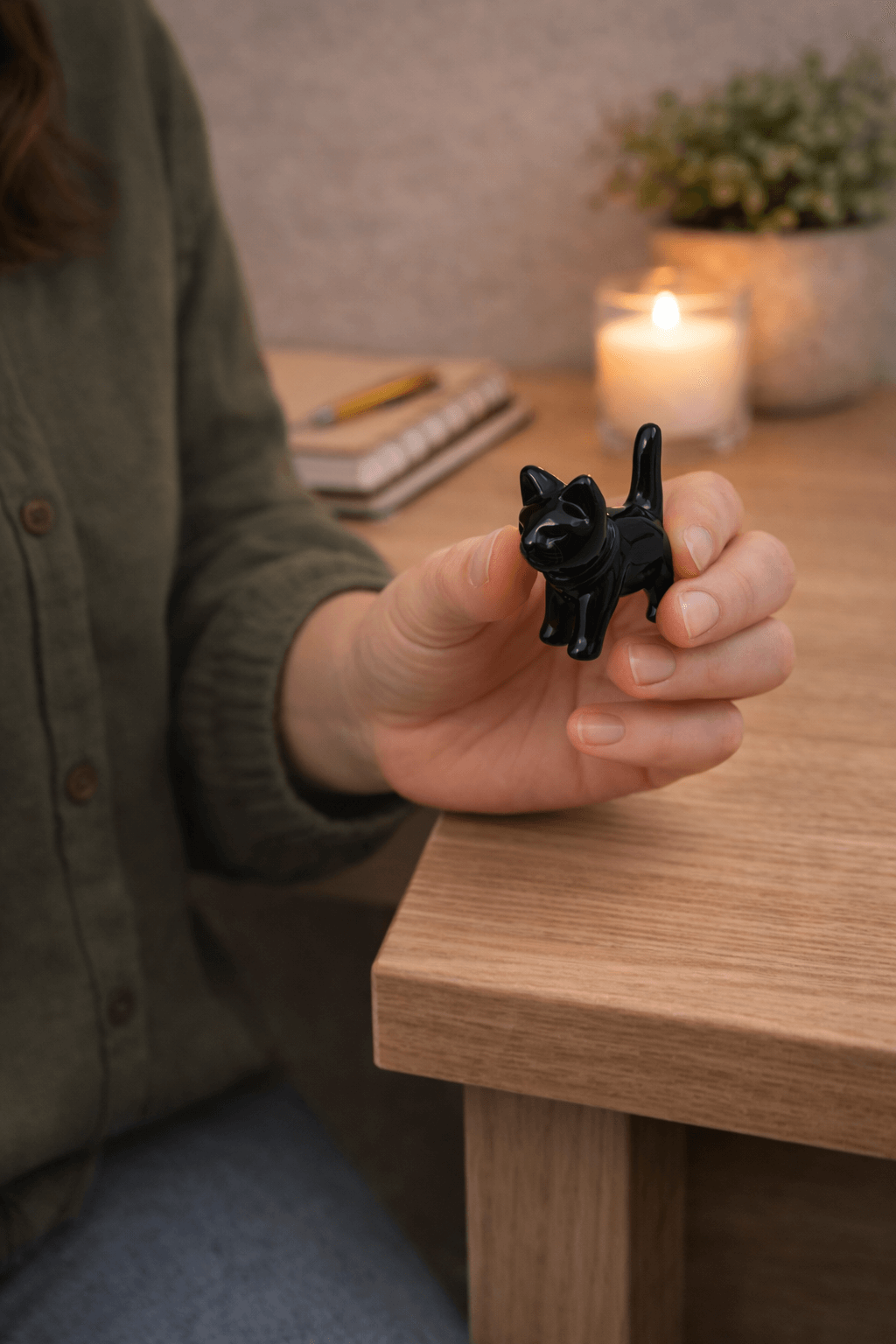 Figurina Pisica din Obsidian Negru – Protectie, Intuitie si Eleganta Mystica