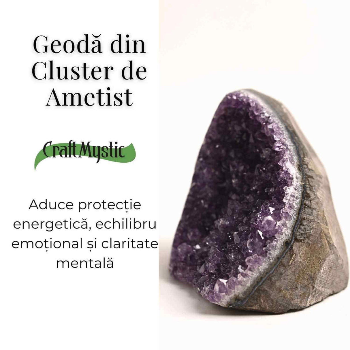 Geoda de ametist natural, taiata manual - Protectie si echilibru H= 10-11 cm L= 6-8 cm 500-600 gr