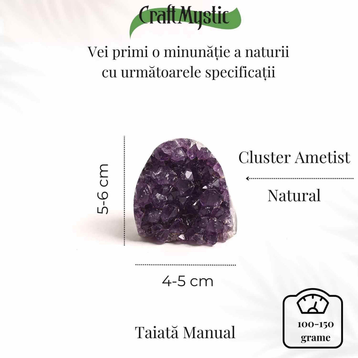 Geoda de ametist natural, taiata manual - Protectie si echilibru H= 10-11 cm L= 6-8 cm 500-600 gr