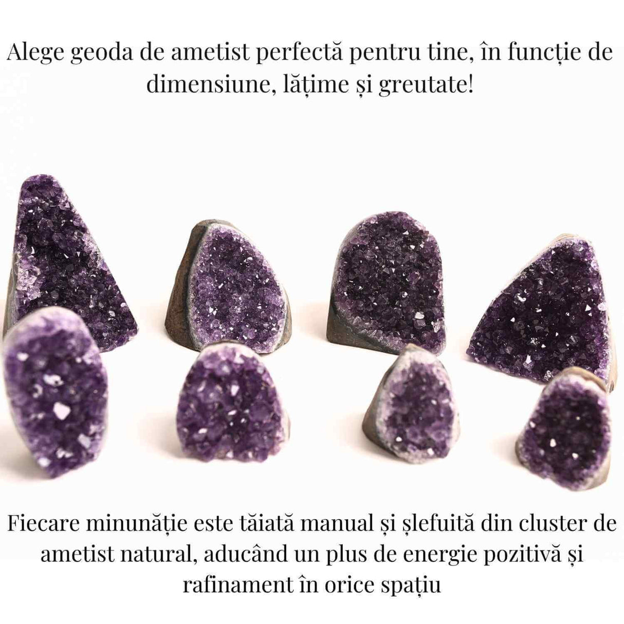 Geoda de ametist natural, taiata manual - Protectie si echilibru H= 10-11 cm L= 6-8 cm 500-600 gr
