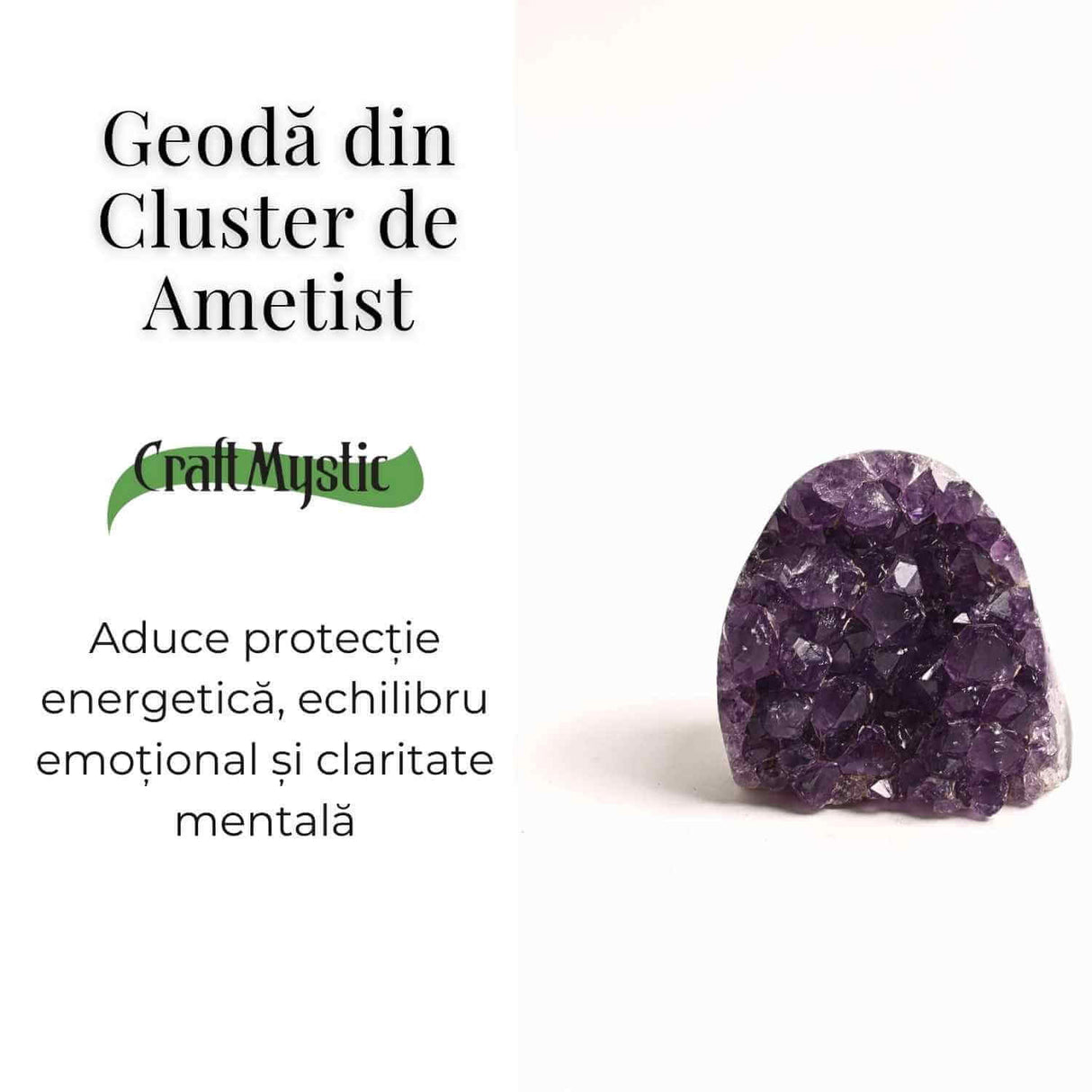 Geoda de ametist natural, taiata manual - Protectie si echilibru H= 10-11 cm L= 6-8 cm 500-600 gr