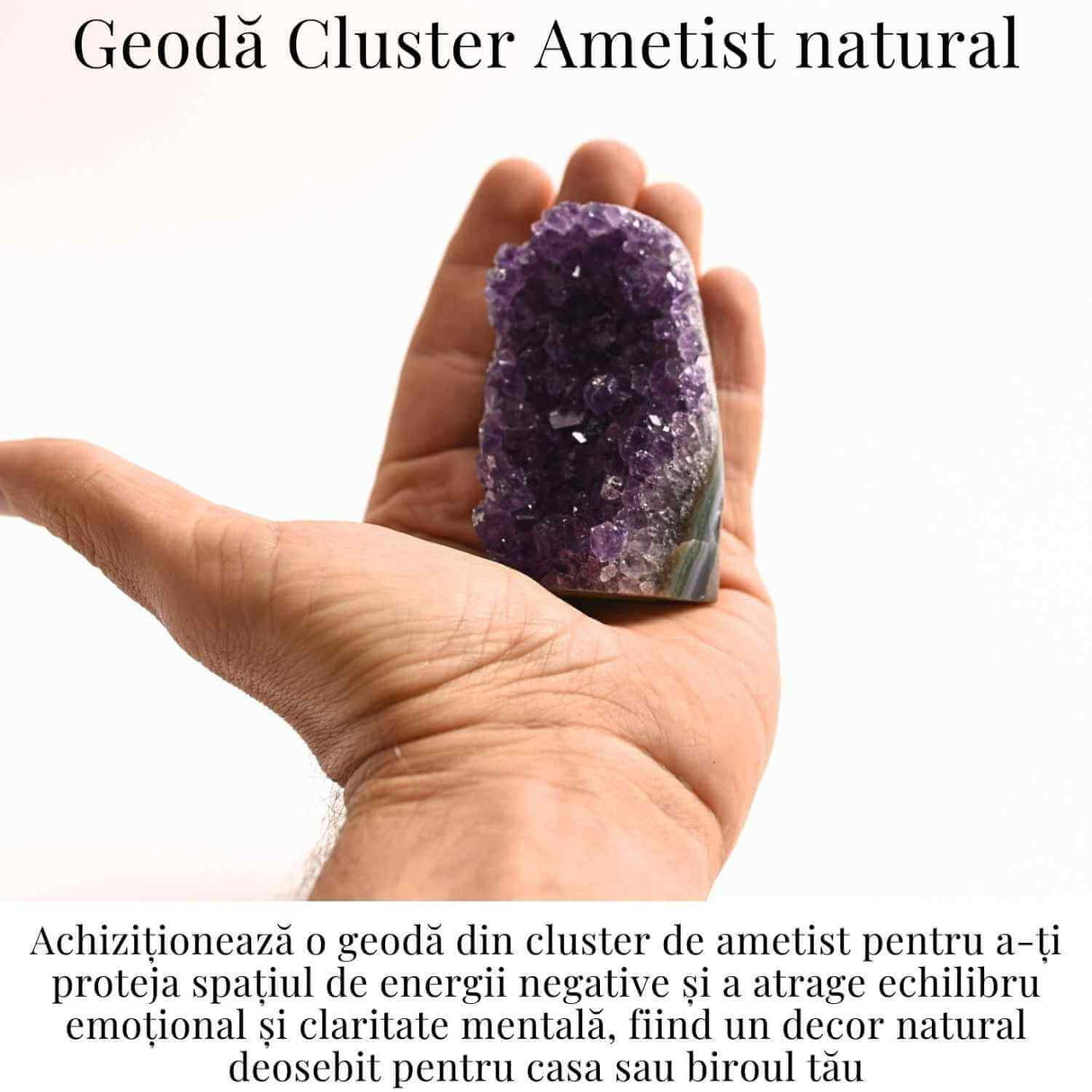 Geoda de ametist natural, taiata manual - Protectie si echilibru H= 10-11 cm L= 6-8 cm 500-600 gr