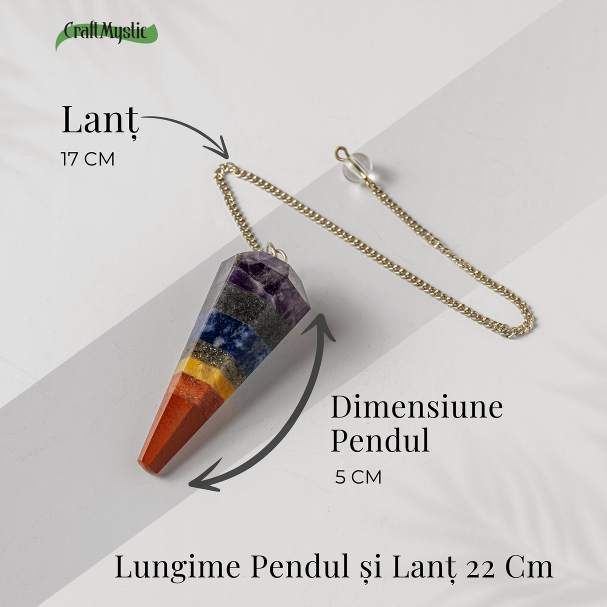 Pendul de Radiestezie cu Pietre 7 Chakre - Echilibru Energetic si Claritate