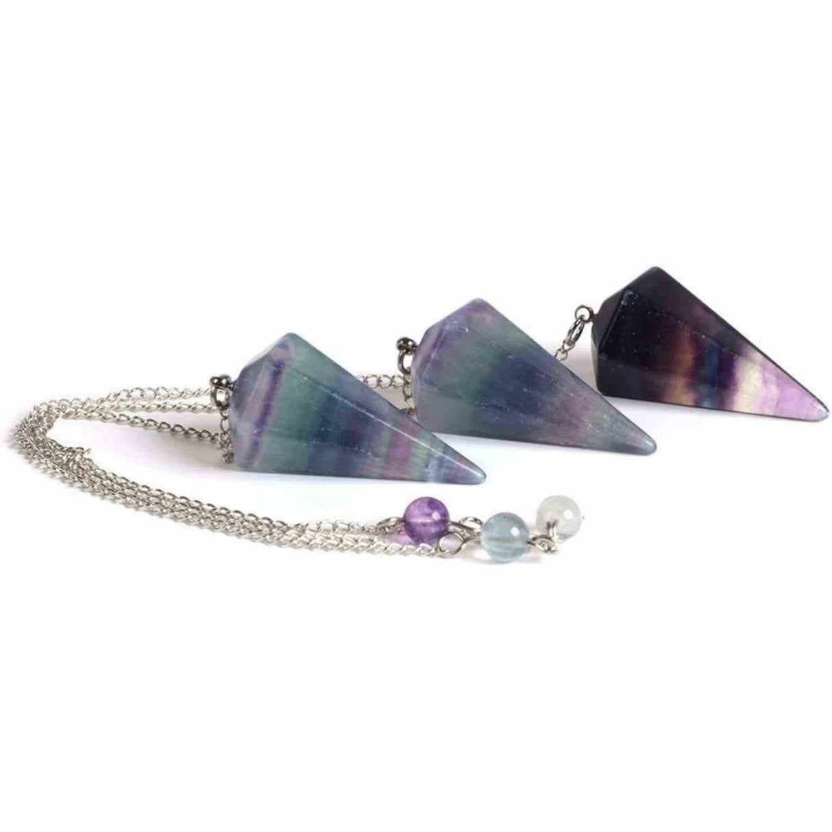 Pendul radiestezie Fluorit violet si saculet satin de catifea - Pentru meditatie, divinatie