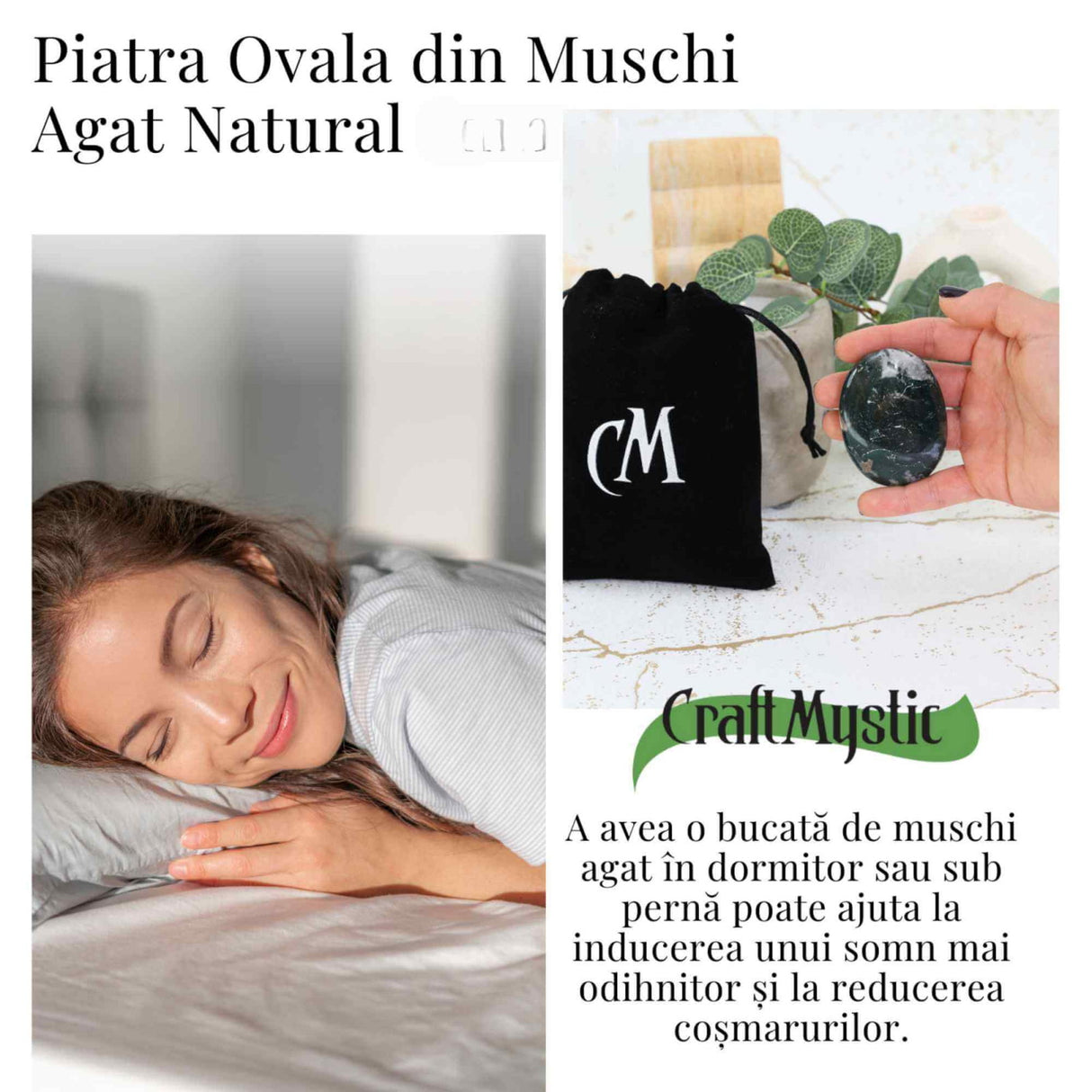 Piatra de Buzunar din Agat Muschi Natural 50-55 mm - Promoveaza Echilibrul și Vindecarea Emoționala