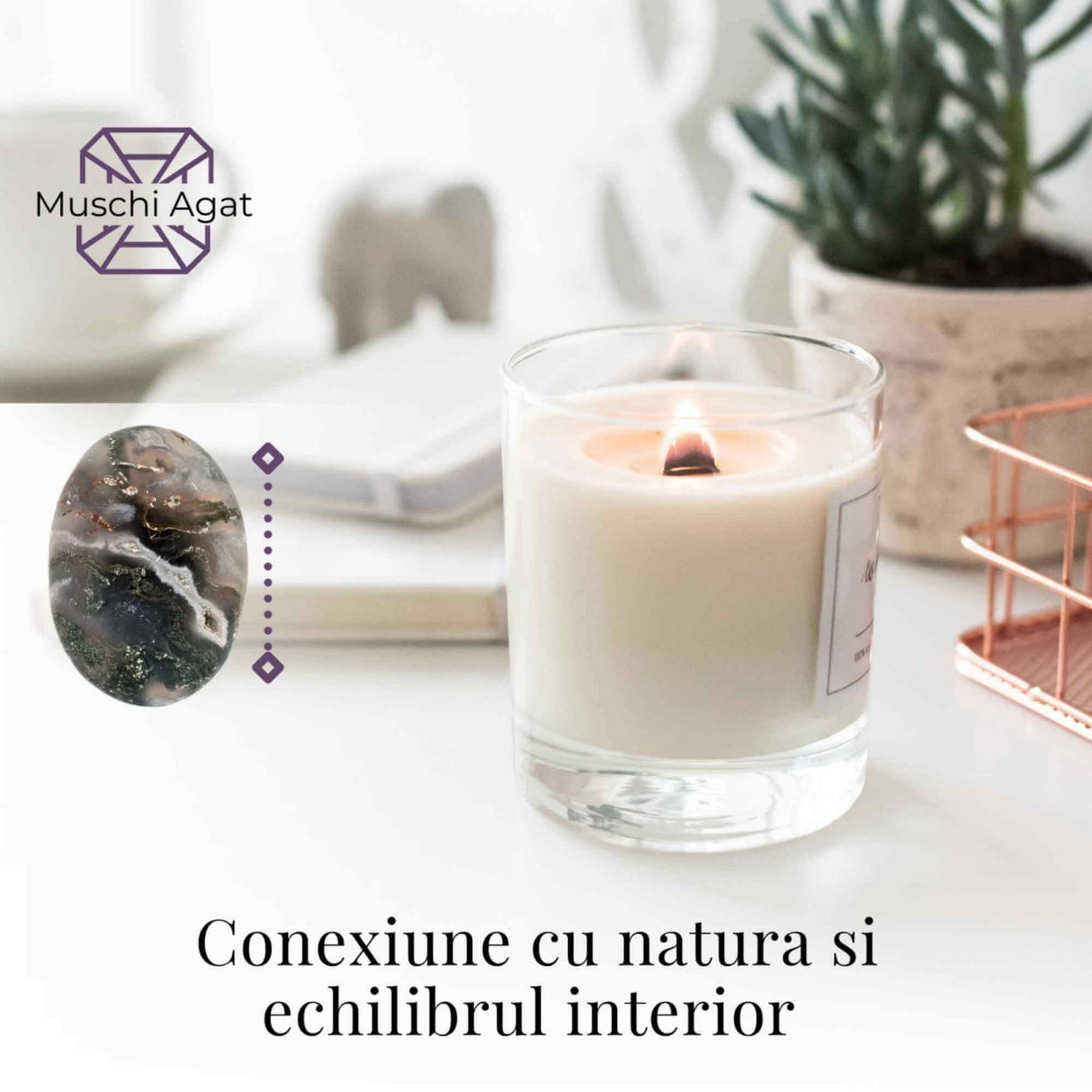 Piatra de Buzunar din Agat Muschi Druzy Natural 50-55 mm - Promoveaza Vindecarea și Echilibrul