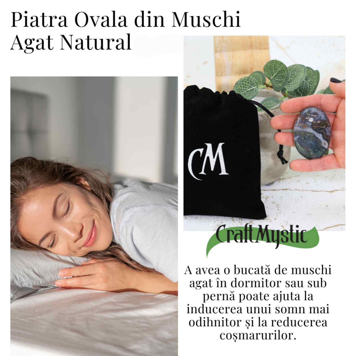 Piatra de Buzunar din Agat Muschi Druzy Natural 50-55 mm - Promoveaza Vindecarea și Echilibrul