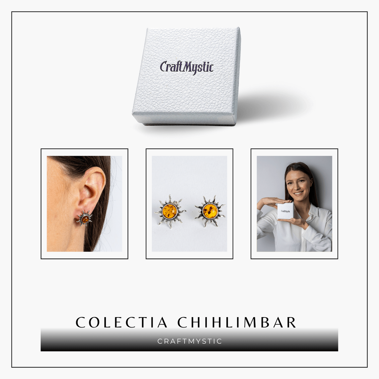 Cercei Soare din argint 925 cu chihlimbar - Lumina si bucurie in fiecare zi