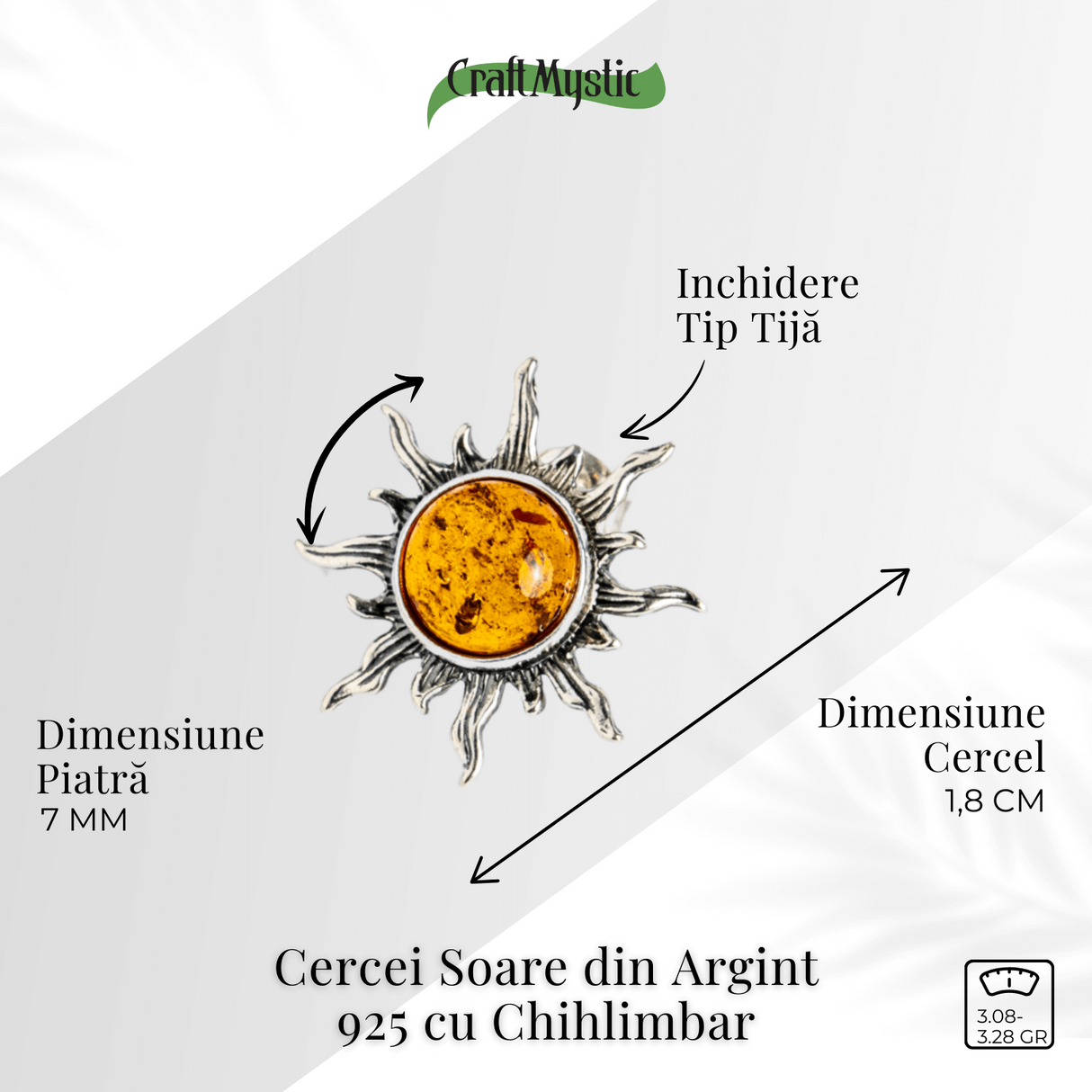 Cercei Soare din argint 925 cu chihlimbar - Lumina si bucurie in fiecare zi