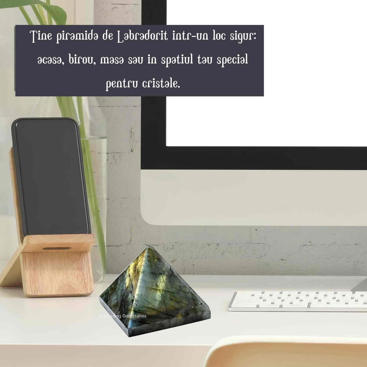 Piramida din Labradorit 8 cm 500 grame pentru Vindecare prin Cristale - Piatra Naturala pentru Meditatie, Reiki, Echilibrare Chakra si Grila de Cristale
