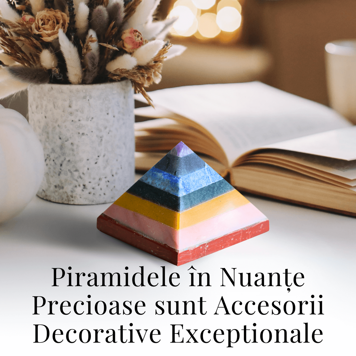Piramida 80mm din Pietre Naturale Semipretioase pentru Cele 7 Chakre