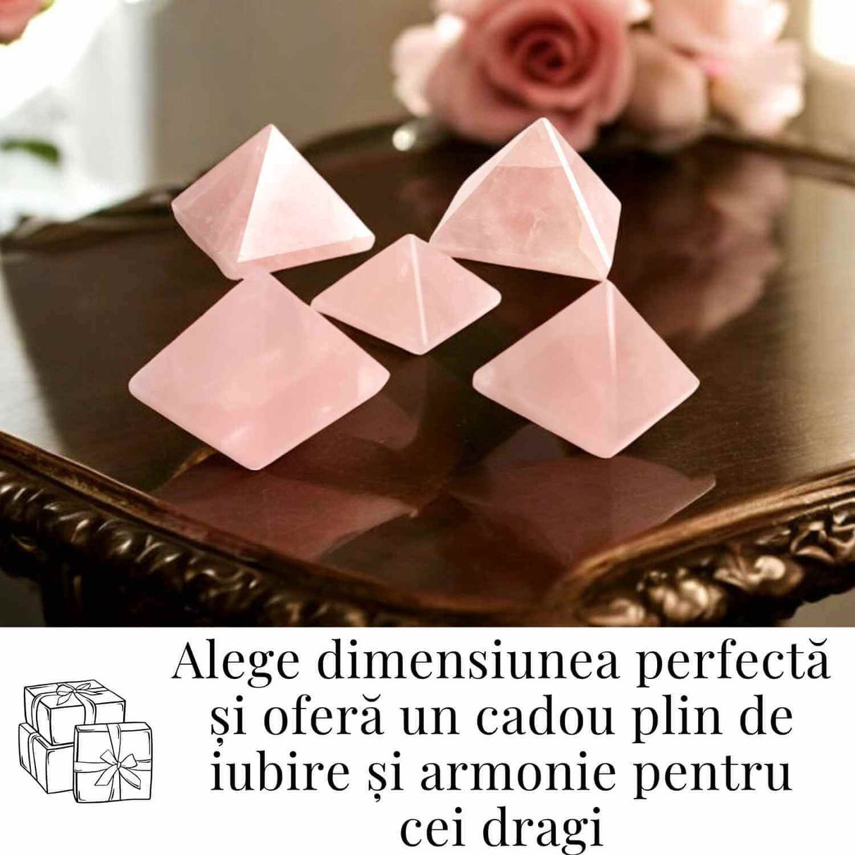 Piramida Cuart Roz Brut Lucrata Manual 5.5x5.5x3 cm - Armonie si Vindecare