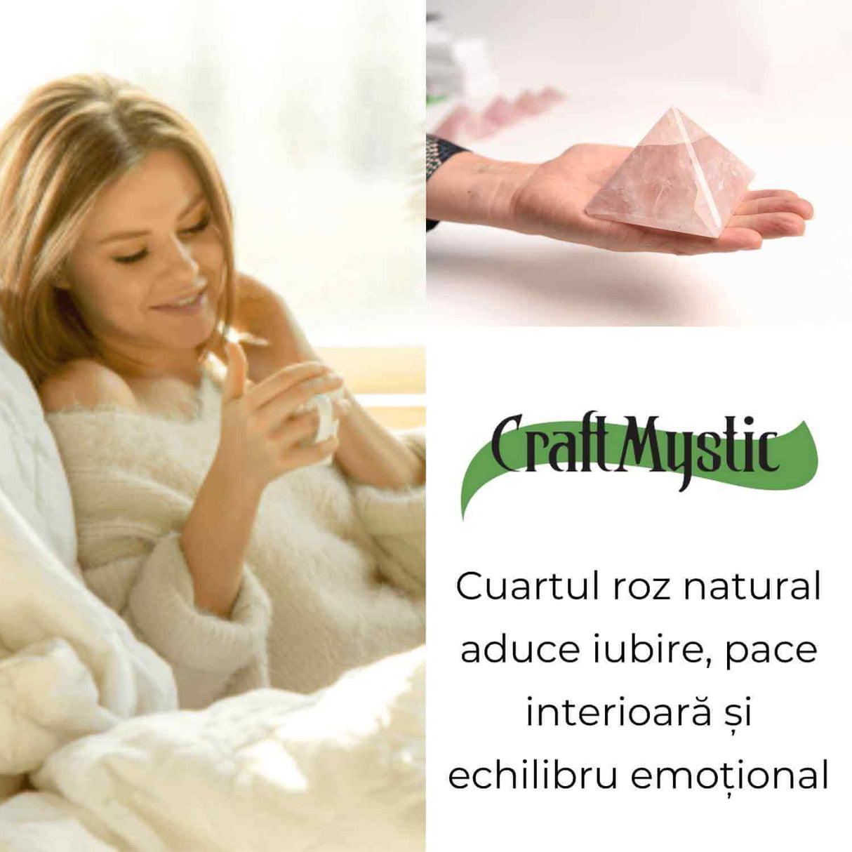 Piramida Cuart Roz Brut Lucrata Manual 5.5x5.5x3 cm - Armonie si Vindecare