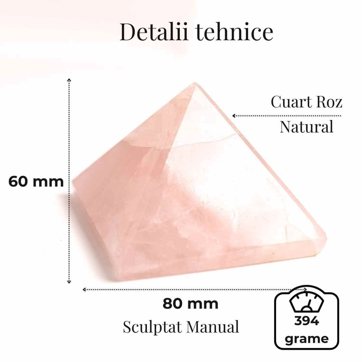 Piramida Cuart Roz Brut Lucrata Manual 5.5x5.5x3 cm - Armonie si Vindecare