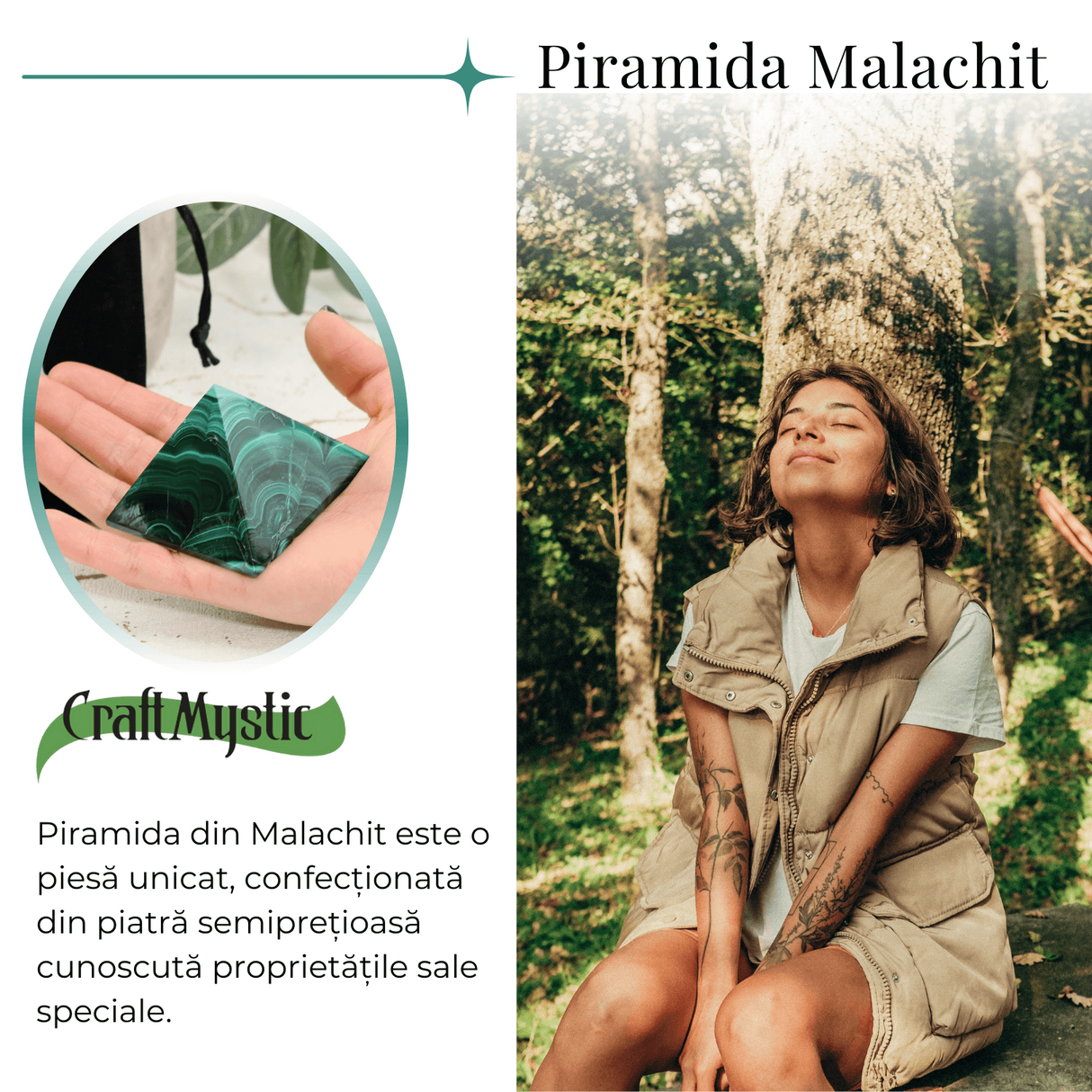 Piramida Malachit natural H 40-45 mm Latime 60 mm 210-230 gr - Sursa de Echilibru și Armonie