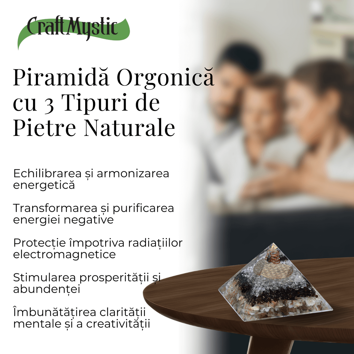 Piramida orgonica cu 3 tipuri de pietre naturale - Armonie si Energie