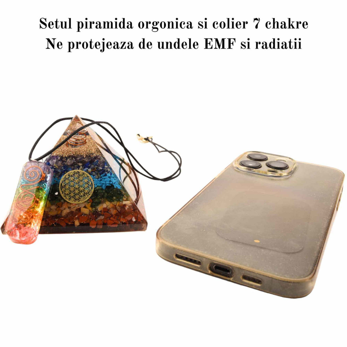 Set Piramida Orgonica 6.5 cm si Colier 7 Chakre - Piramida Orgonica pentru Vindecare Energetica - Protectie EMF