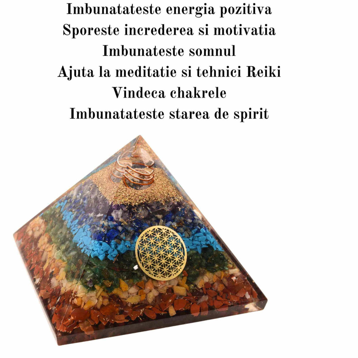Set Piramida Orgonica 6.5 cm si Colier 7 Chakre - Piramida Orgonica pentru Vindecare Energetica - Protectie EMF