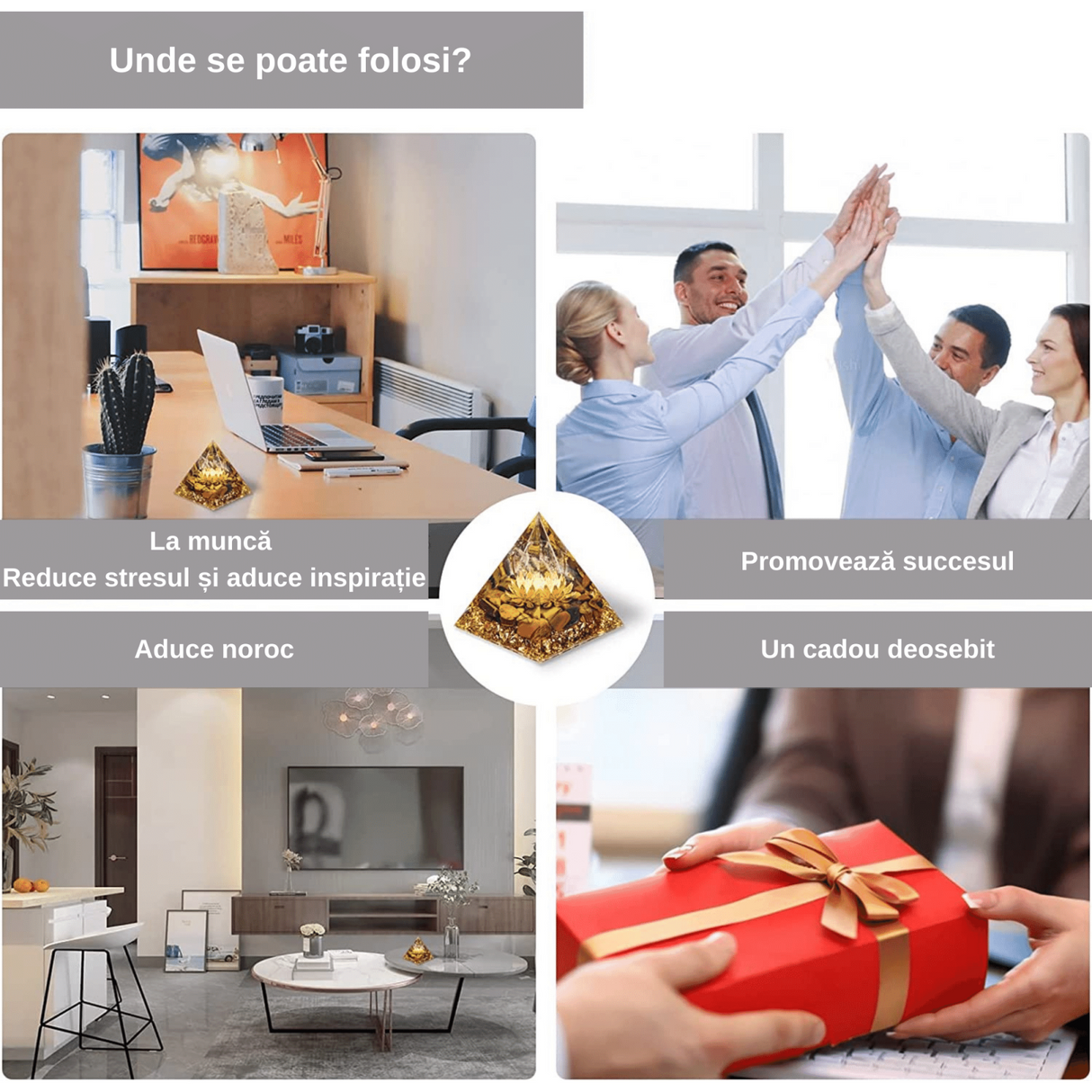 Piramida Orgonica cu cristale vindecatoare Ochi de Tigru 6 cm- Protectie Energetica si Claritate