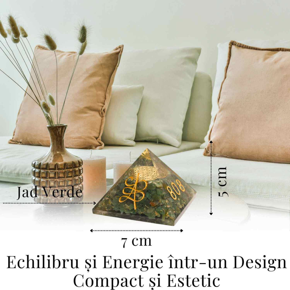 Piramida Orgonica cu Simboluri Zibu si Jad Verde – Energia Secreta a Echilibrului