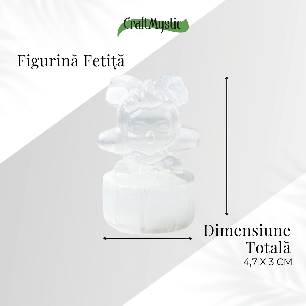 Figurina Fetita din Selenit Natural Marocan cu Suport - Sculptura Decorativa pentru Liniste si Purificare Energetica