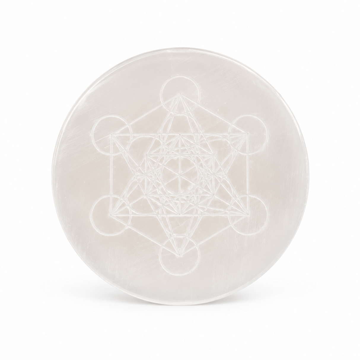 Placa din Selenit Natural cu Cubul lui Metatron – Purificare si Armonie Energetica