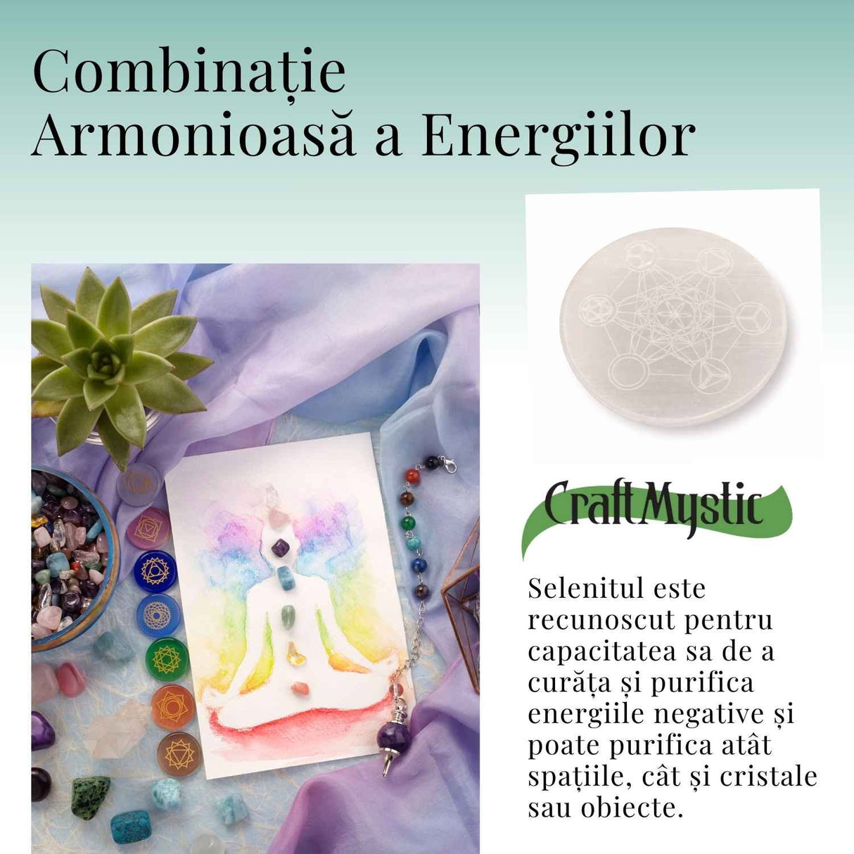 Placa Rotunda din Selenit Natural cu Cubul lui Metatron 8x8 cm– Purificare si Echilibru Energetic