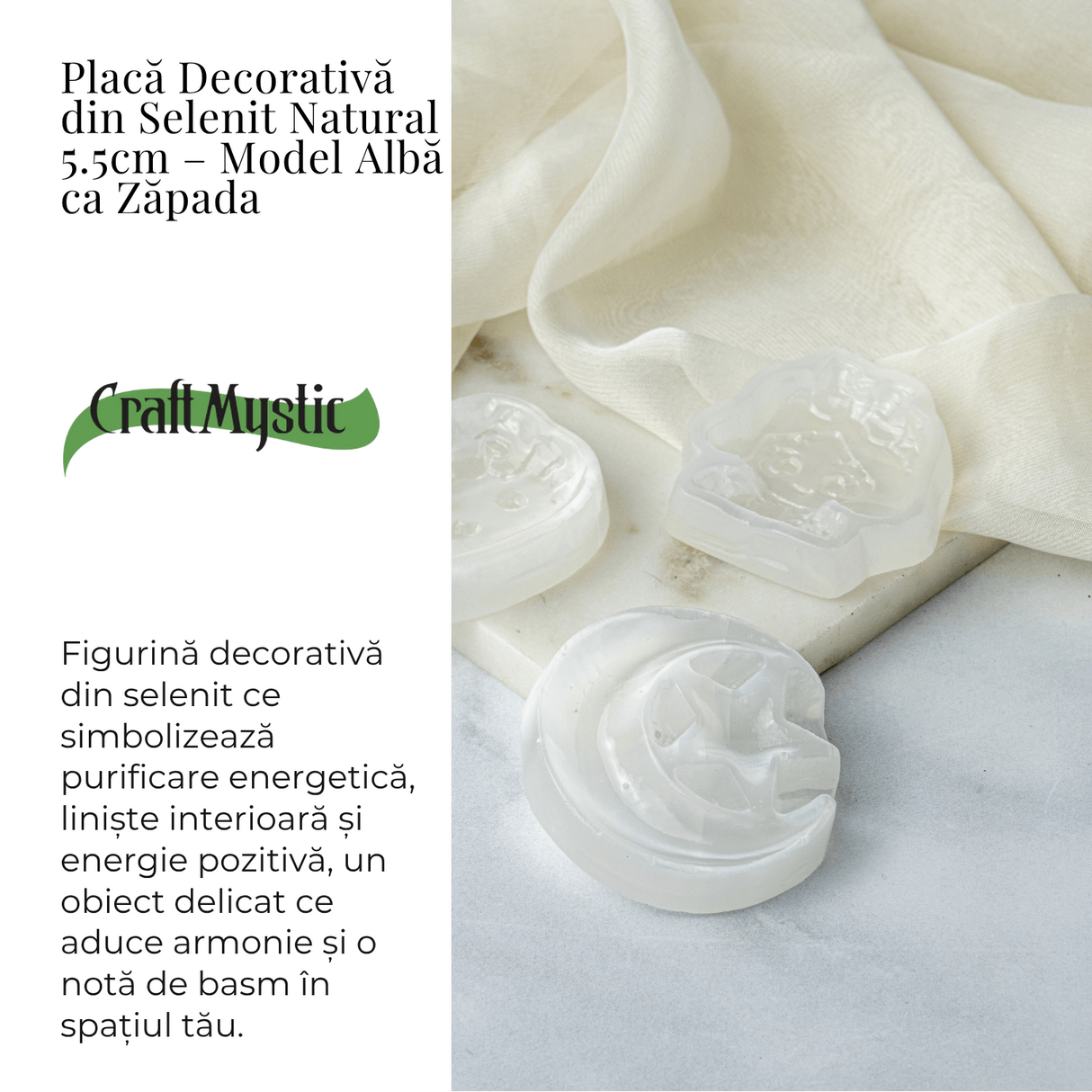 Placa Decorativa din Selenit Natural 5.5 cm - Model Alba ca Zapada - Puritate si Armonie Interioara