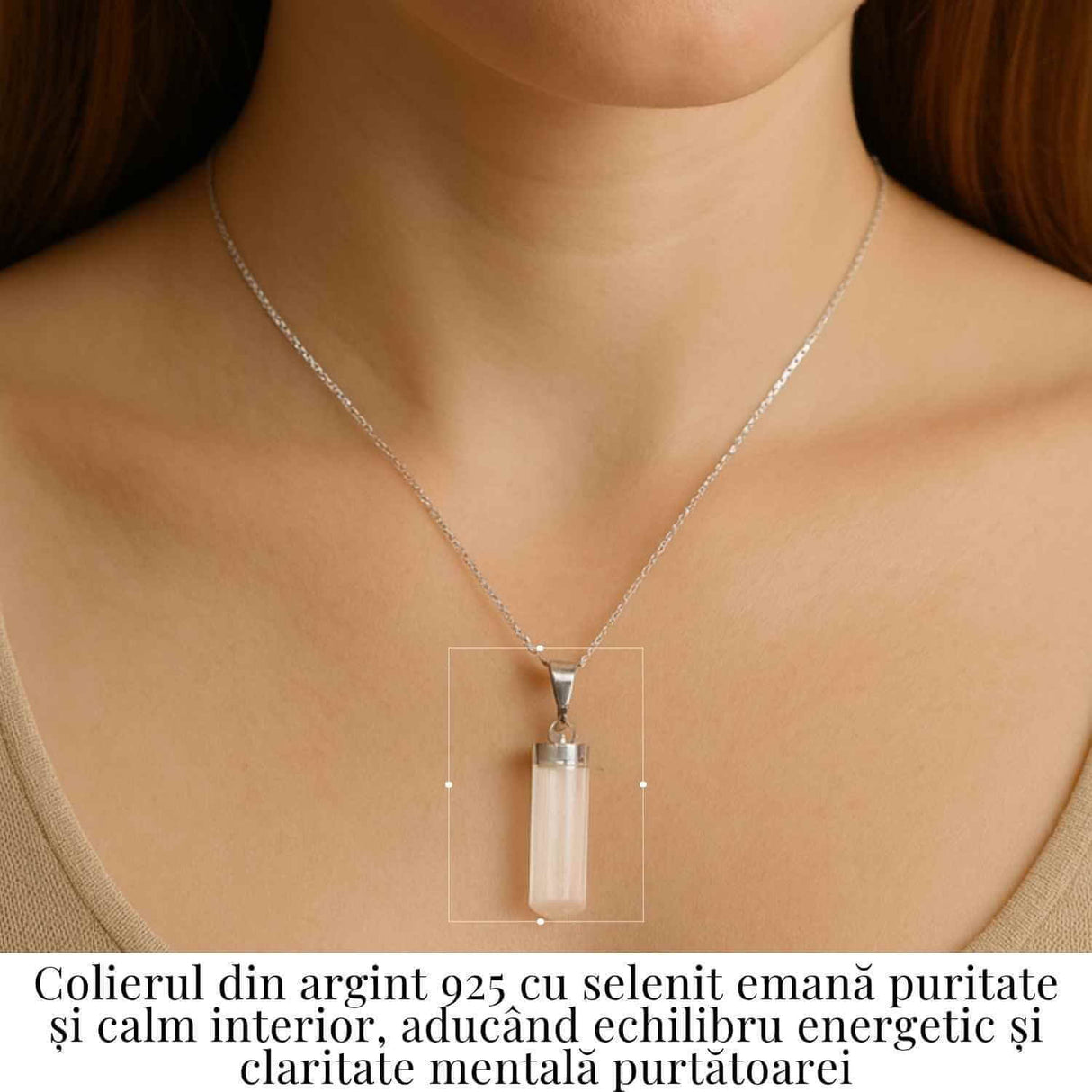 Colier Argint 925 cu Selenit Brut - Lumina Purificarii si Claritatii Interioare