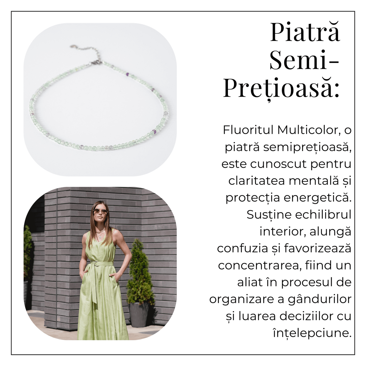 Claritate si Armonie - Choker din Otel Inoxidabil cu Fluorit Multicolor Natural Fatetat 3MM
