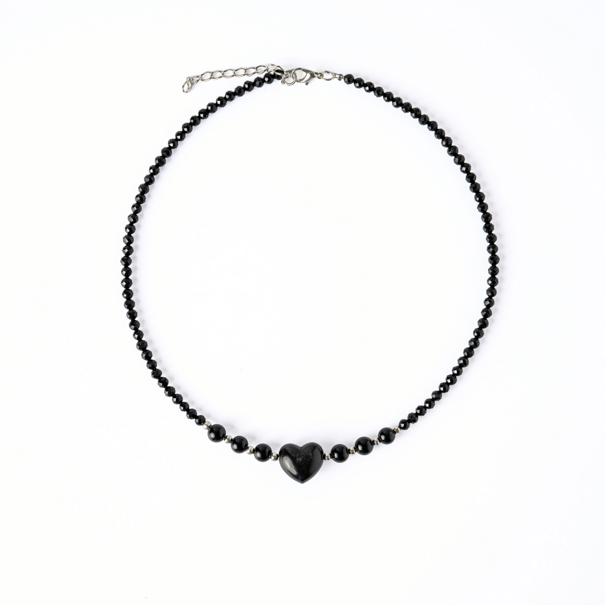 Protectie si Echilibru - Colier Inimă din Obsidian de Gheata si Obsidian Natural
