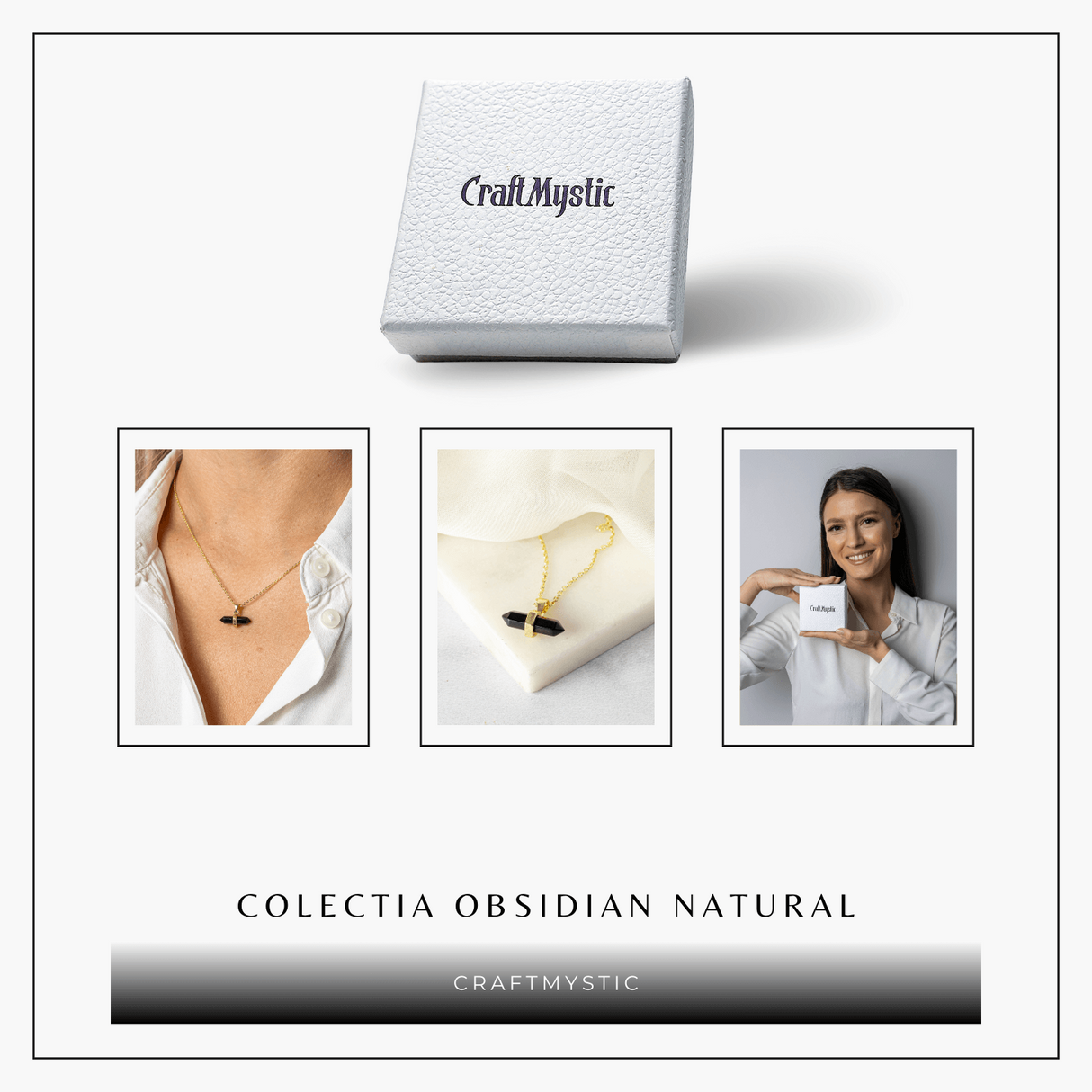 Protectie si Echilibru - Colier din Obsidian Natural pe Lant de Cupru