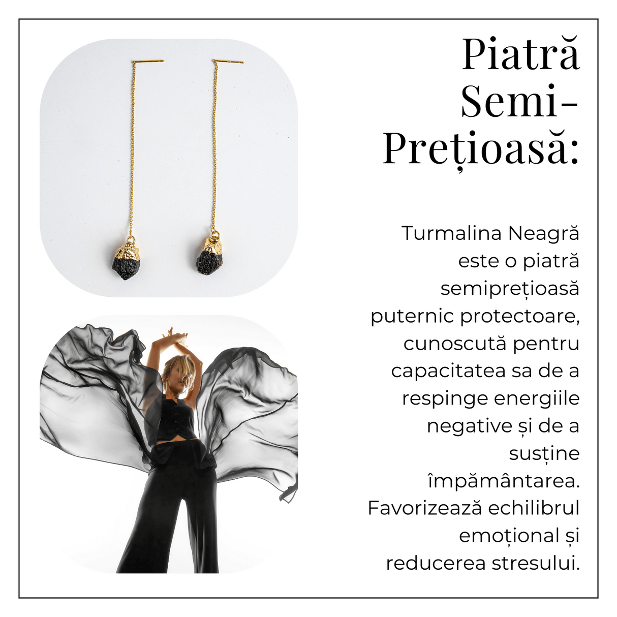 Radacinare si Eleganta - Cercei cu Turmalina si Lant Subtire