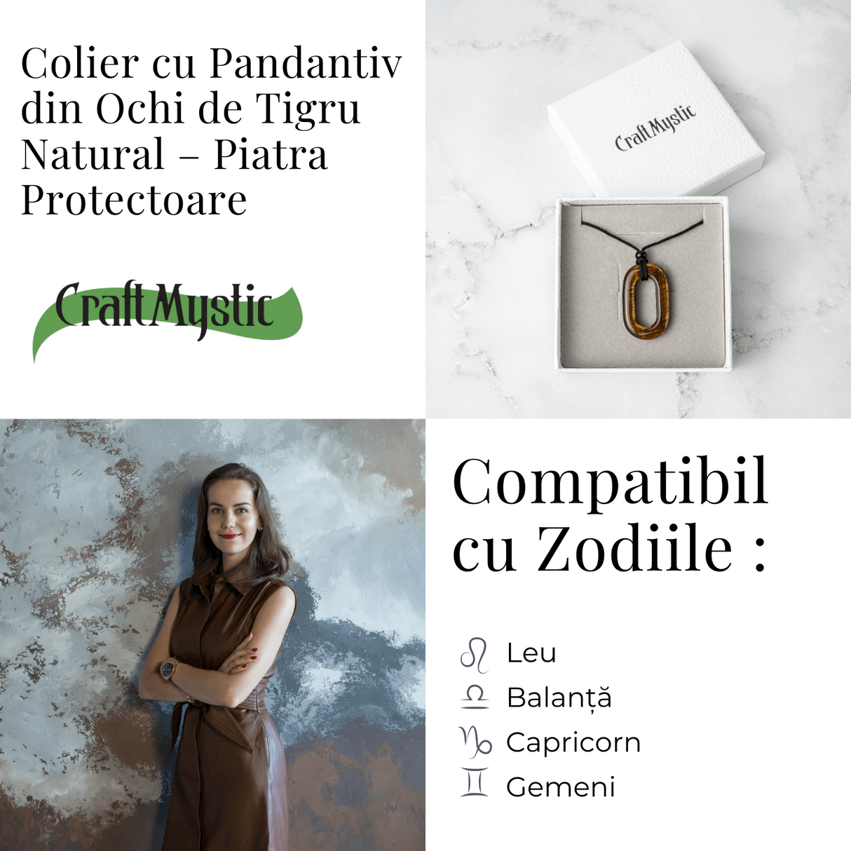 Colier cu Pandantiv Oval din Ochi de Tigru Natural - Putere si Protectie