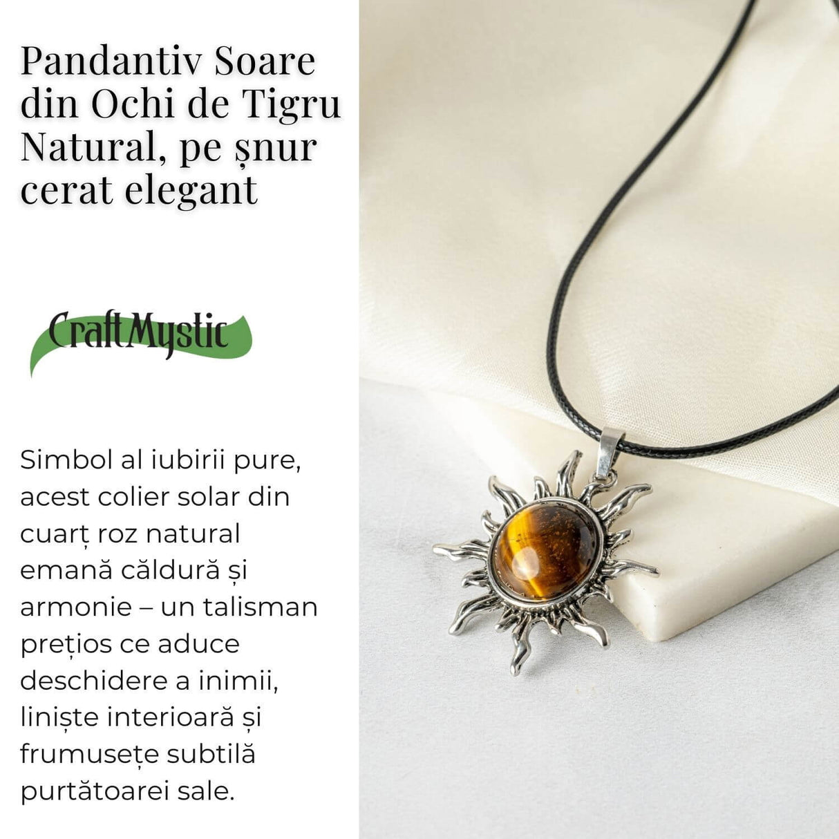 Putere si Vitalitate - Colier Soare cu Ochi de Tigru Natural