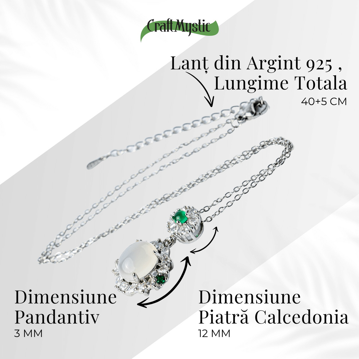 Colier cu Calcedonie Alba si Accente Verzi - Claritate si Echilibru Emotional