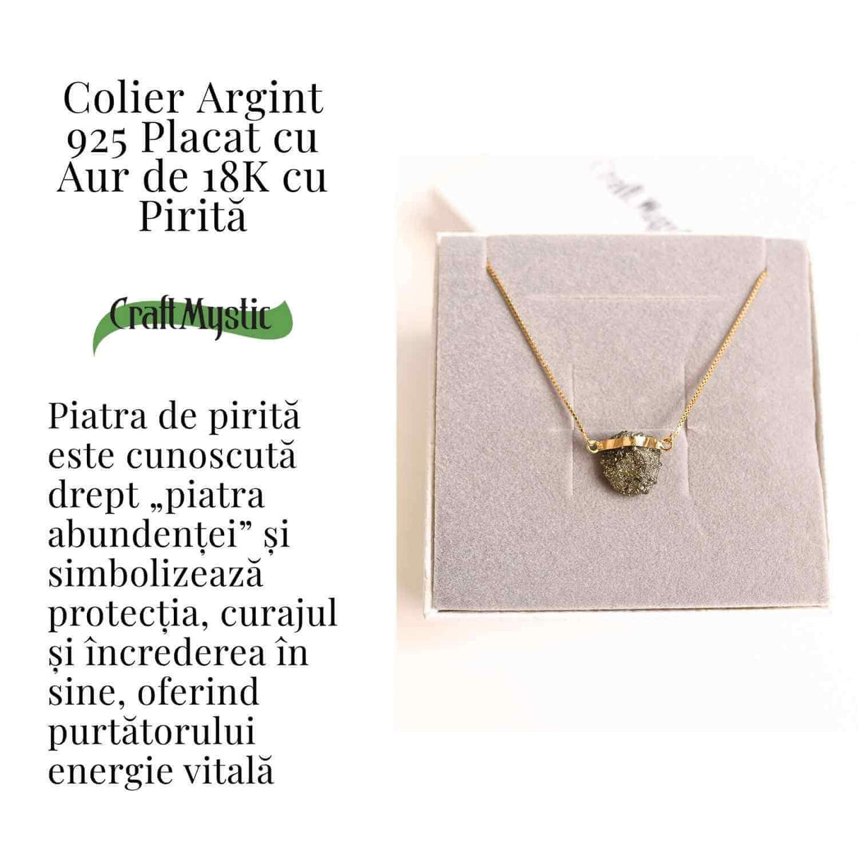 Protectie si Incredere Zilnica - Colier cu Pirita si Argint 925 placat cu aur 18K