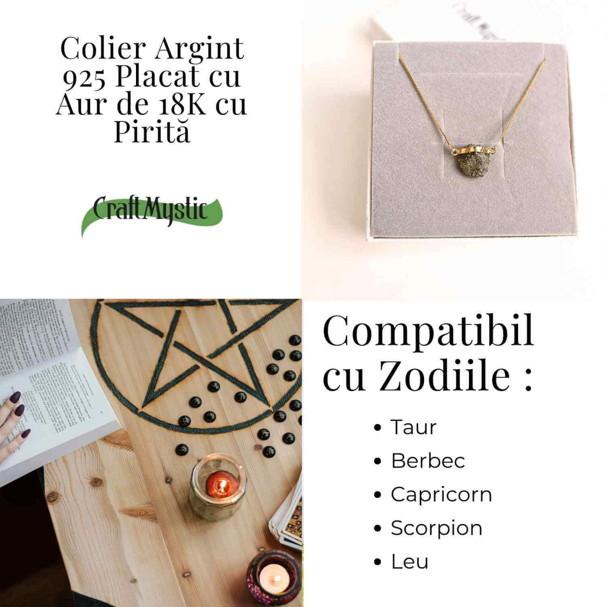 Protectie si Incredere Zilnica - Colier cu Pirita si Argint 925 placat cu aur 18K