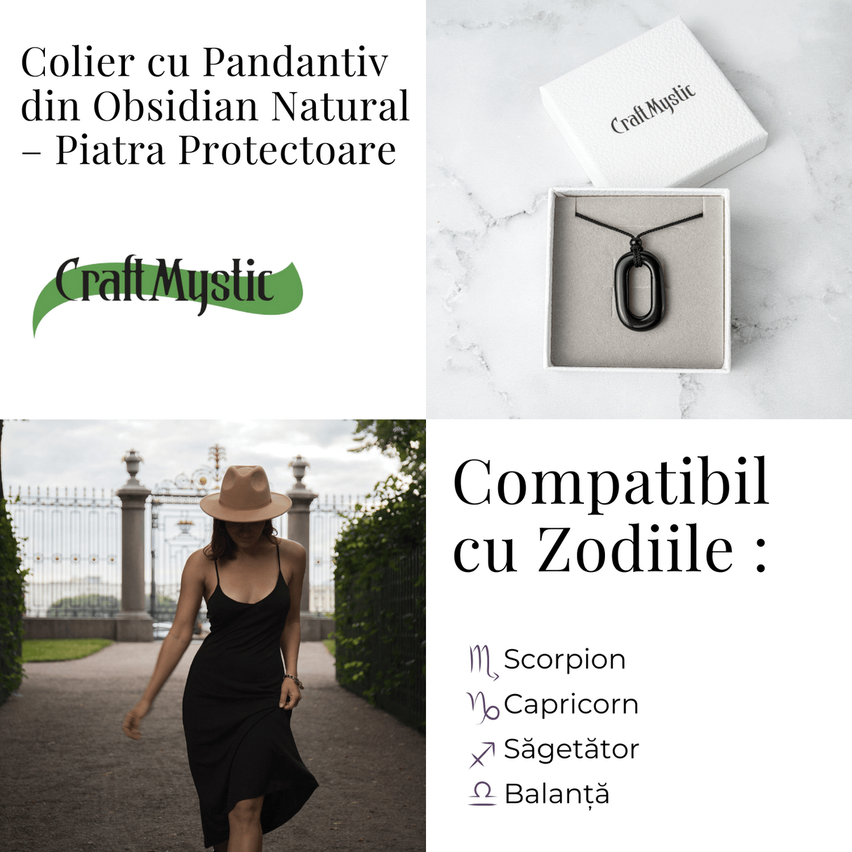 Colier cu Pandantiv Oval din Obsidian Natural - Piatra Protectoare
