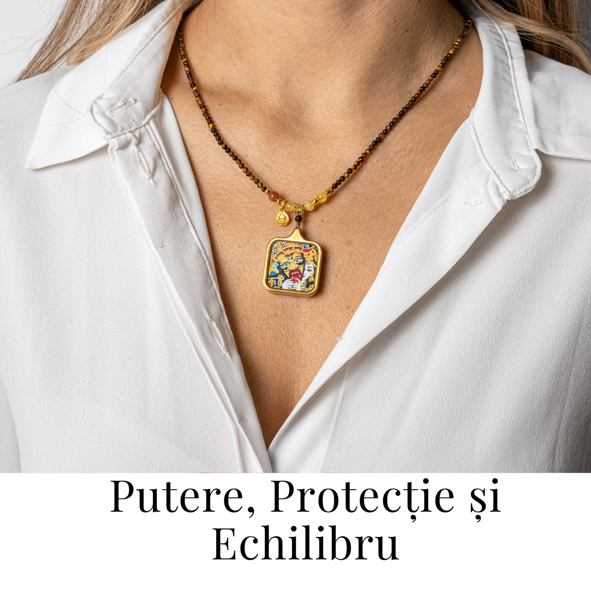 Putere si Protectie - Colier Zaki Ram Tangka cu Ochi de Tigru Natural