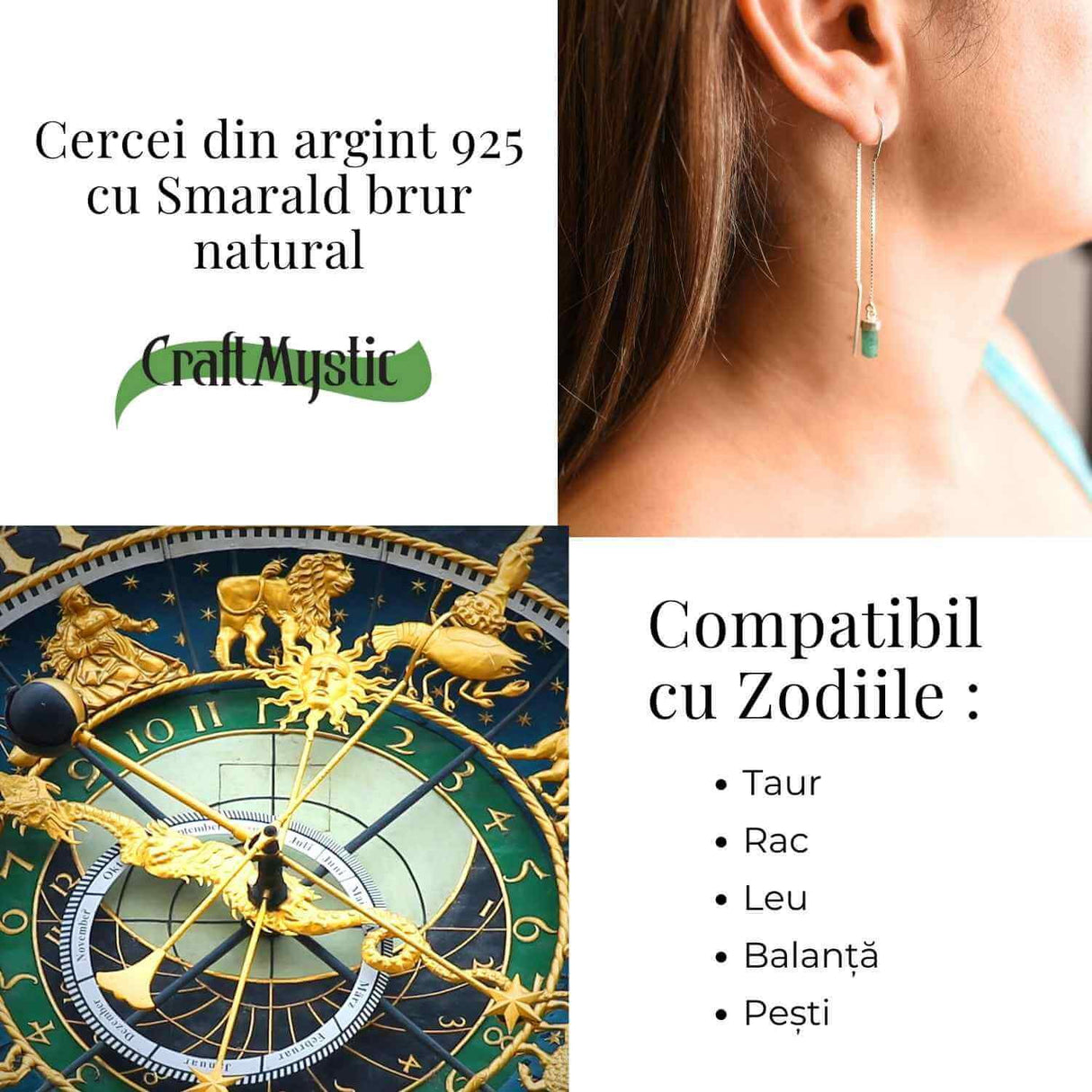 Energie si Eleganta Zilnica - Cercei din Argint 925 cu Smarald Brut Natural