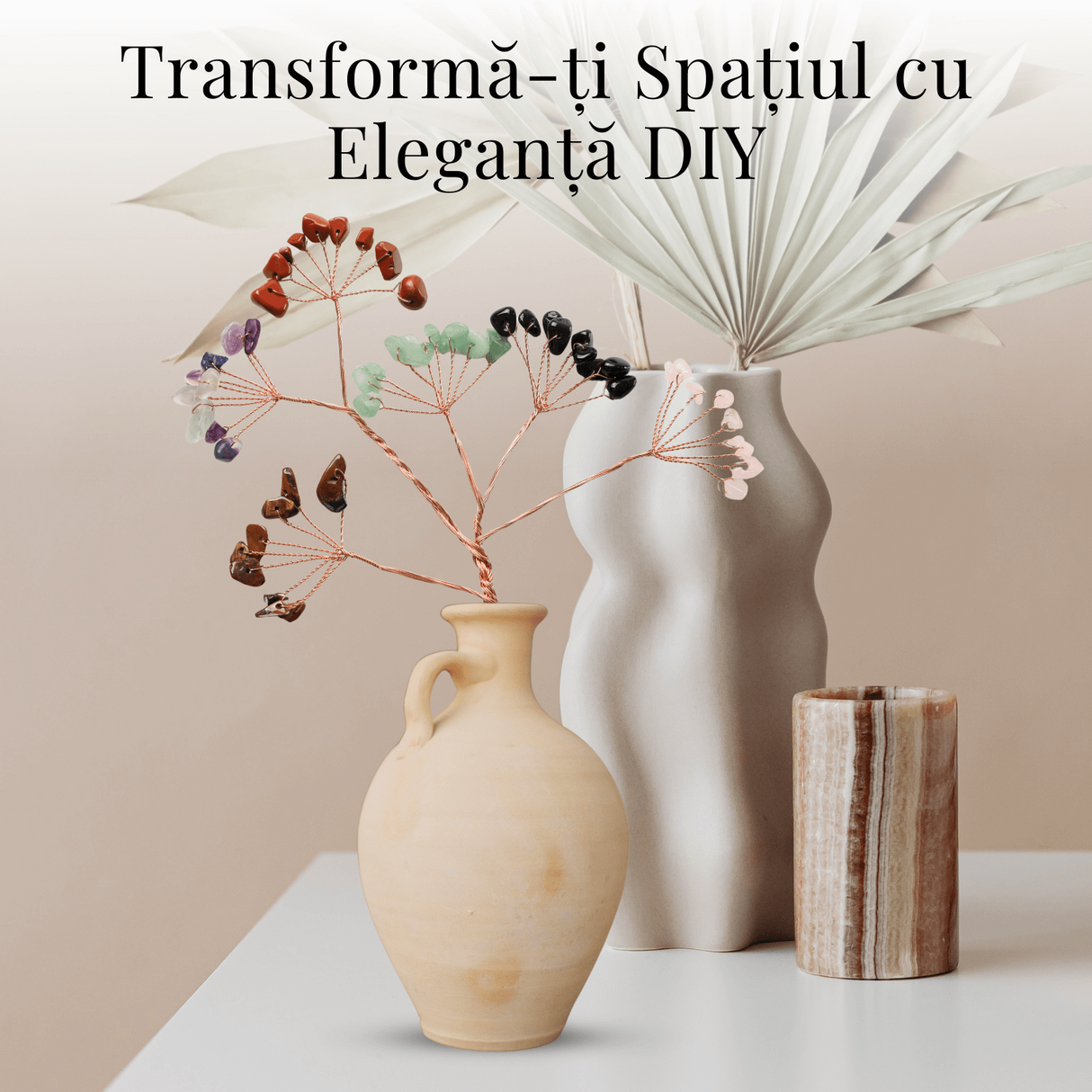Ramurica Creativa DIY cu Pietre Naturale Fluorit (9 Pietricele)